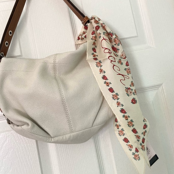 COACH 100% Silk Cream Diamond Scarf - Picture 8 of 10